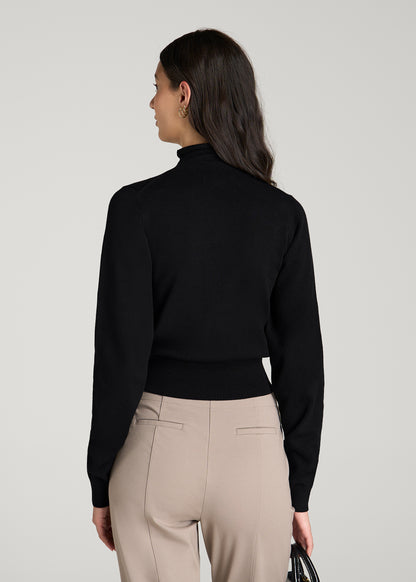 Rolled Neck Sweater with Tie for Tall Women in Deep Black