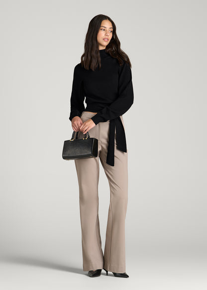 Rolled Neck Sweater with Tie for Tall Women in Deep Black