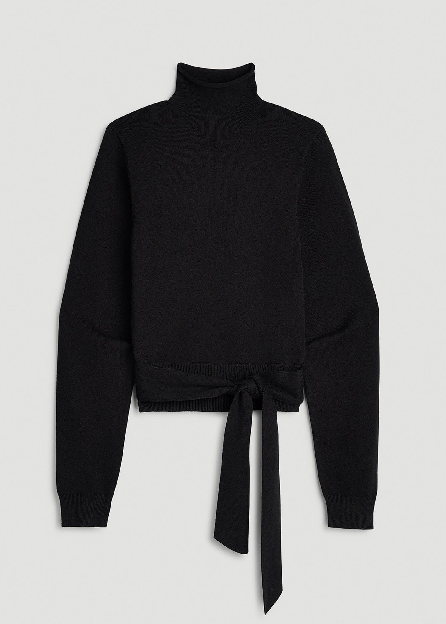 Rolled Neck Sweater with Tie for Tall Women in Deep Black