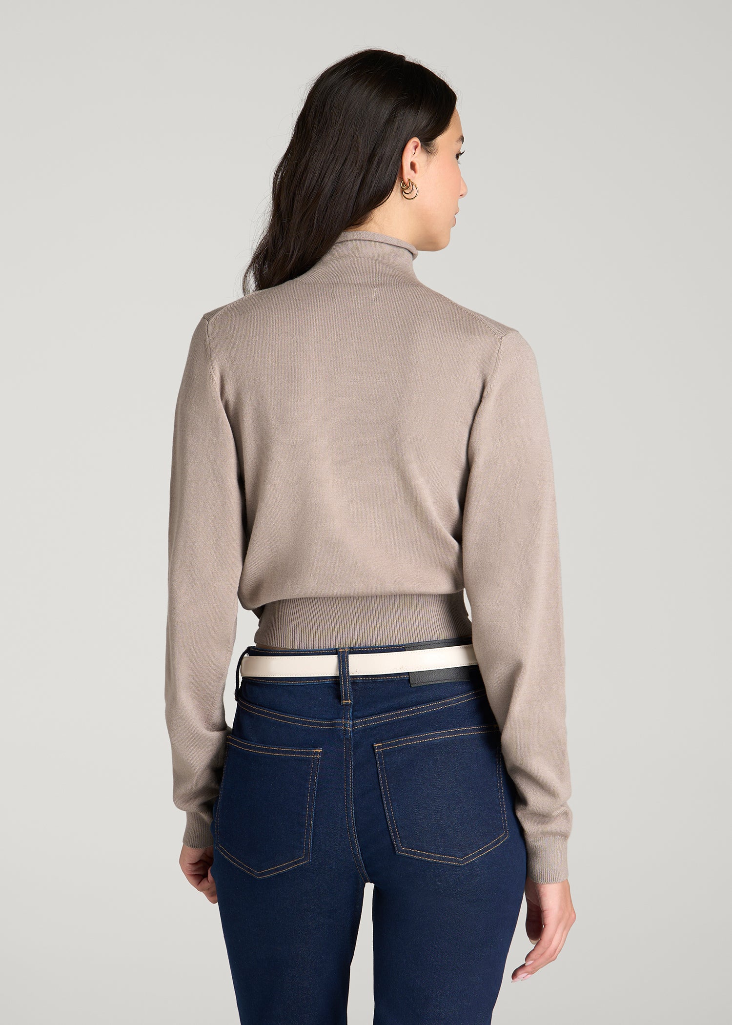 Rolled Neck Sweater with Tie for Tall Women in Moon Rock