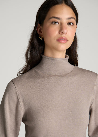 Rolled Neck Sweater with Tie for Tall Women in Moon Rock