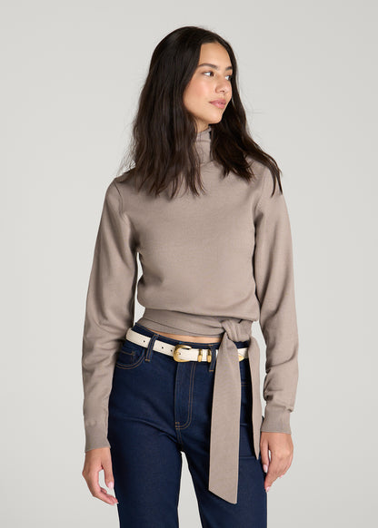 Rolled Neck Sweater with Tie for Tall Women in Moon Rock