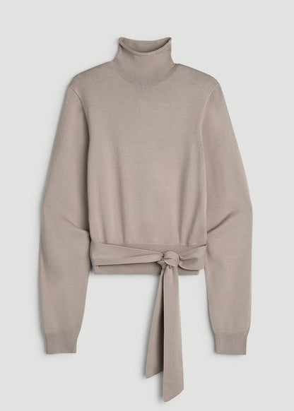Rolled Neck Sweater with Tie for Tall Women in Moon Rock