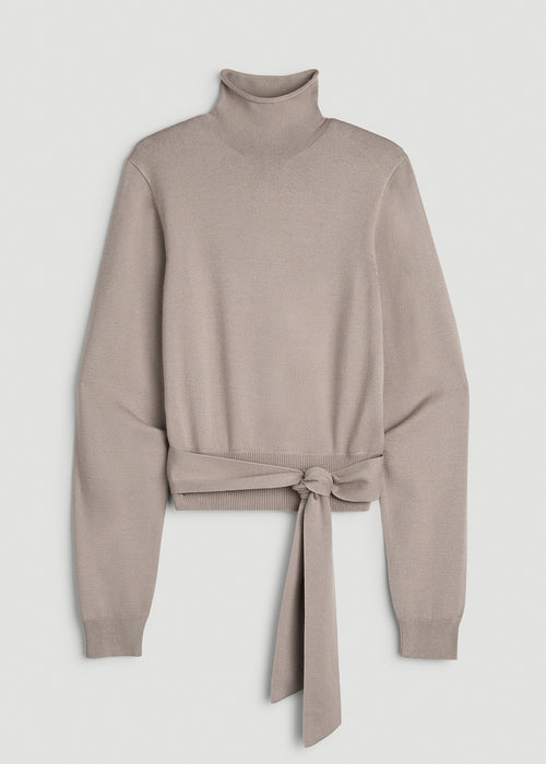 Rolled Neck Sweater with Tie for Tall Women in Moon Rock
