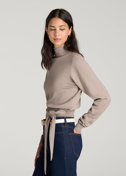 Rolled Neck Sweater with Tie for Tall Women in Moon Rock