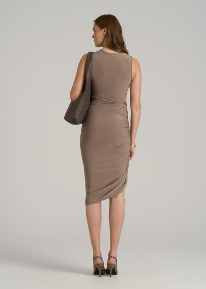 Ruched Jersey Midi Dress for Tall Women in Dark Sand