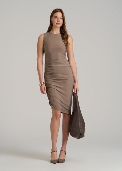 Ruched Jersey Midi Dress for Tall Women in Dark Sand