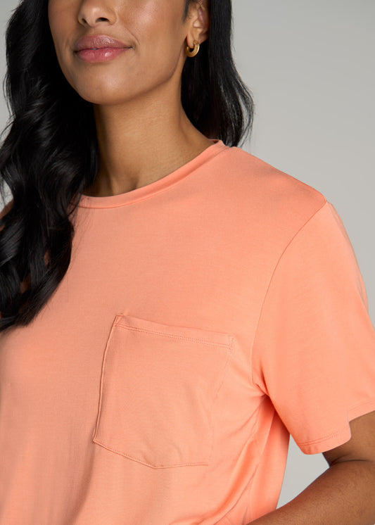 Short-Sleeve Oversized Crewneck Pocket T-Shirt for Tall Women in Apricot Crush