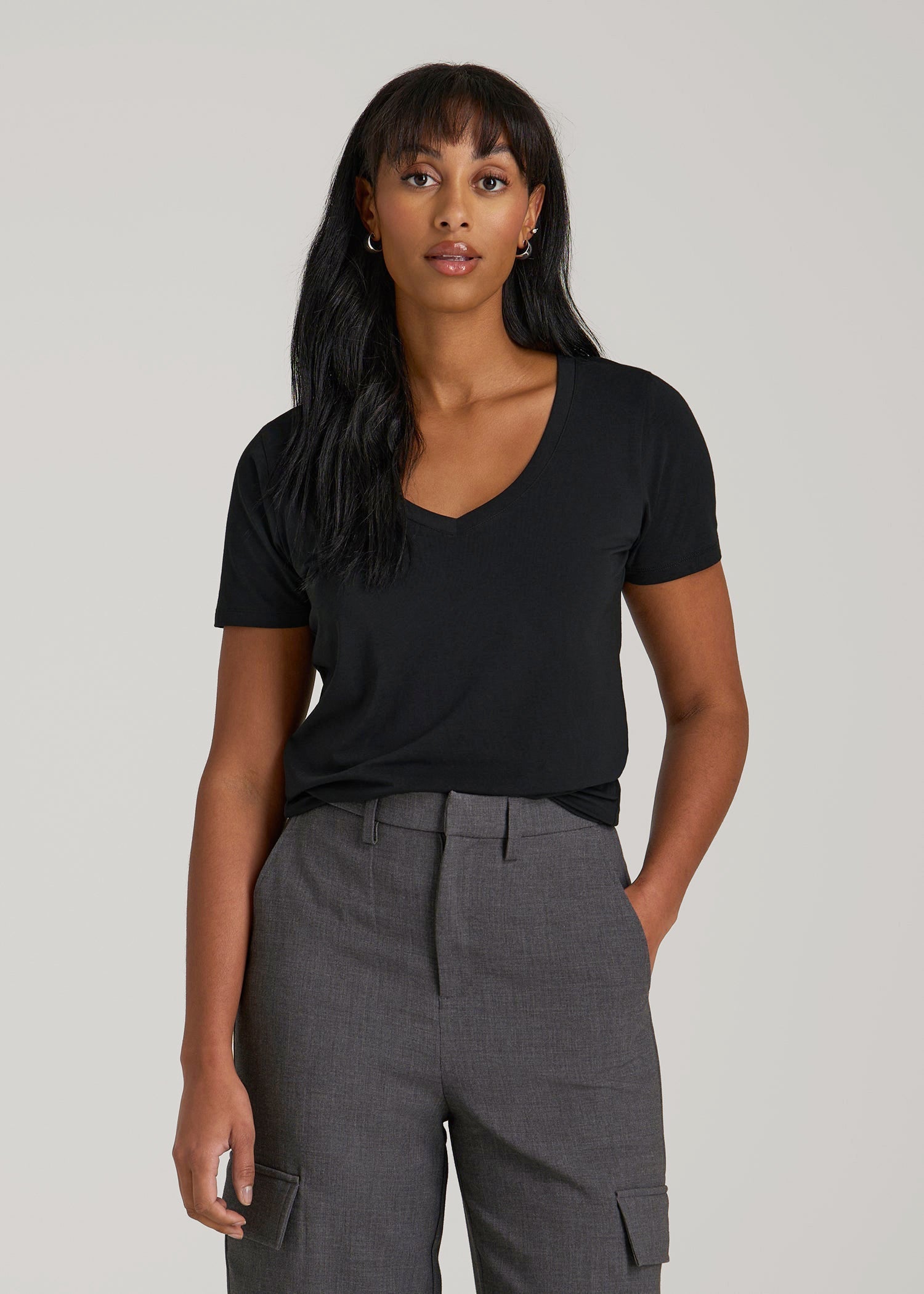 Scoop V-Neck Tee for Tall Women in Black
