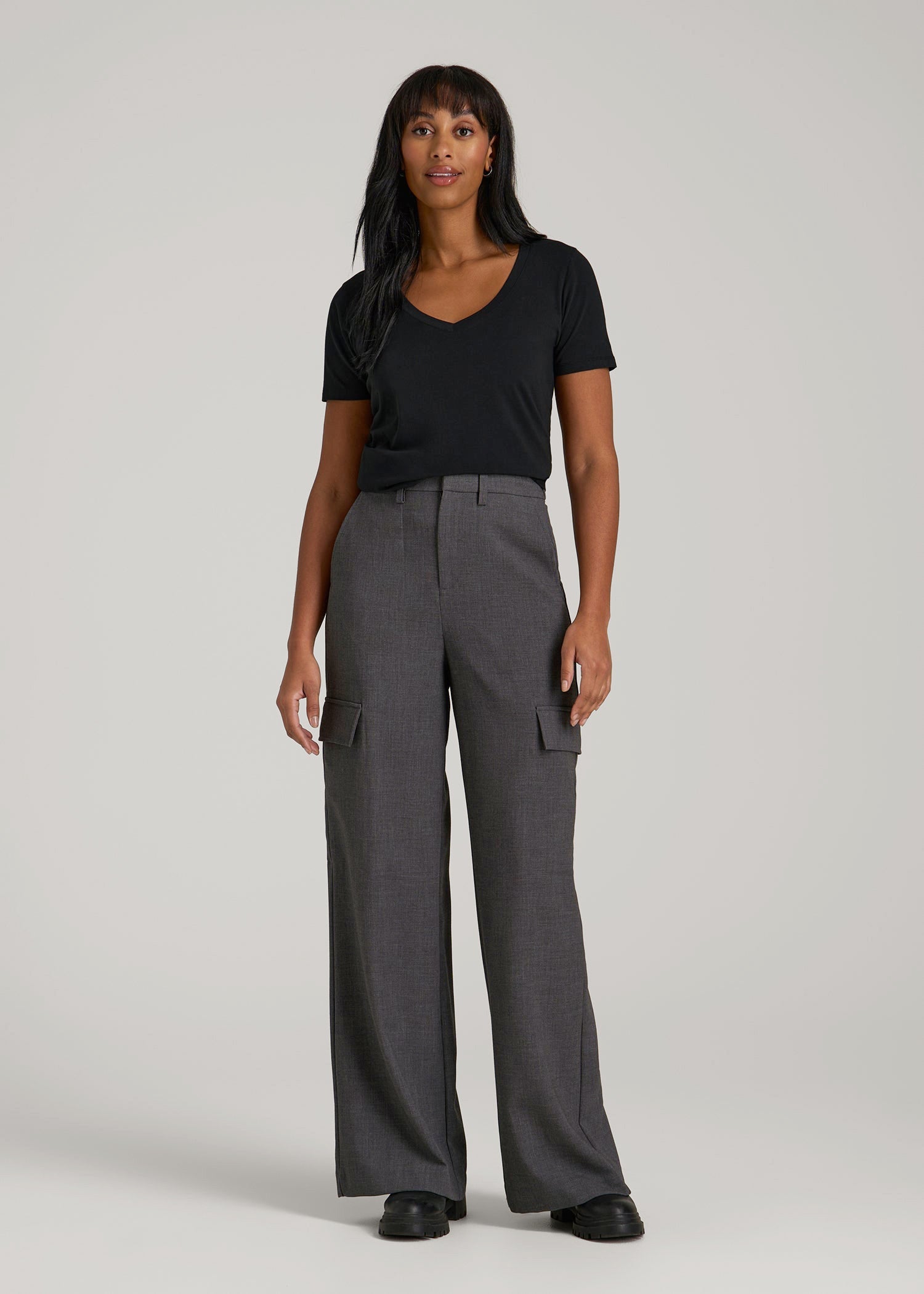 Scoop V-Neck Tee for Tall Women in Black