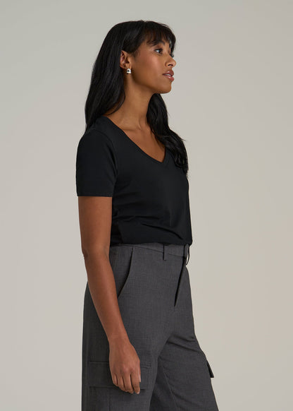 Scoop V-Neck Tee for Tall Women in Black