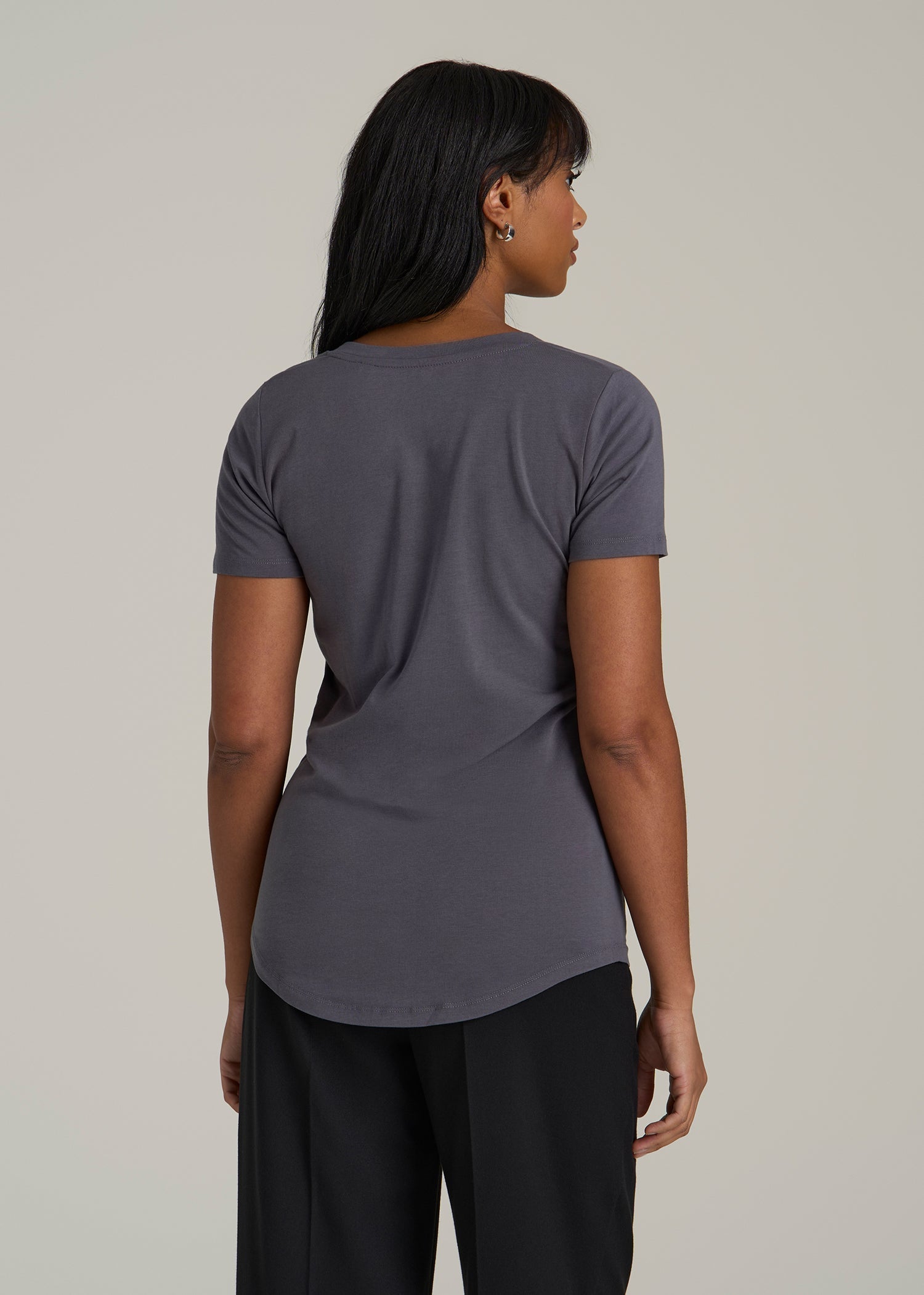 Scoop V-Neck Tee for Tall Women in Charcoal
