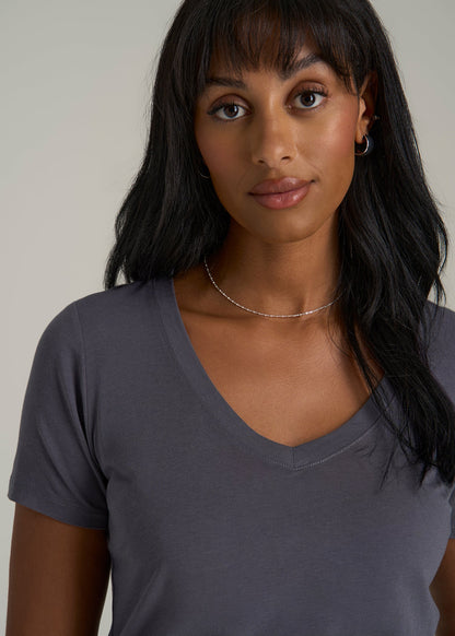 Scoop V-Neck Tee for Tall Women in Charcoal