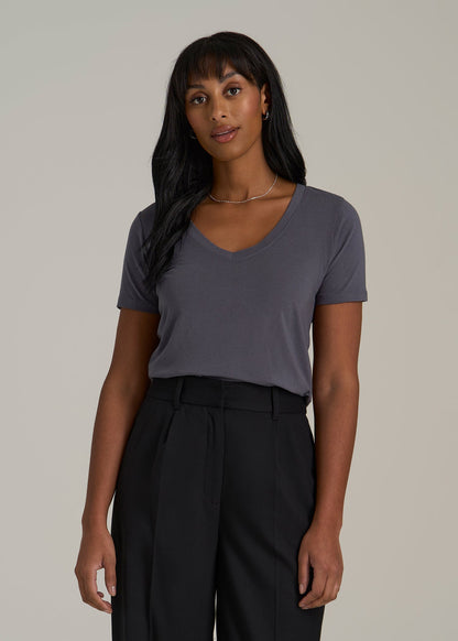 Scoop V-Neck Tee for Tall Women in Charcoal