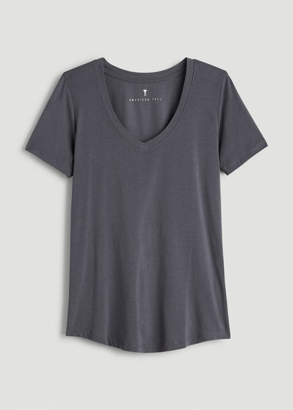 Scoop V-Neck Tee for Tall Women in Charcoal