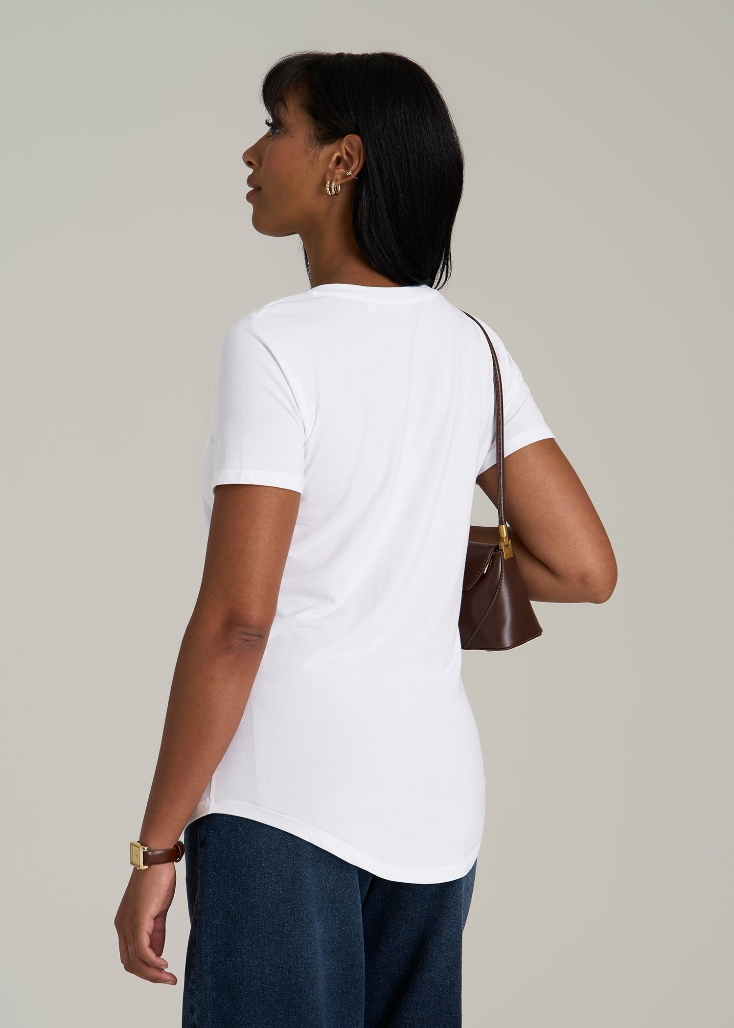 Scoop V-Neck Tee for Tall Women in Ecru