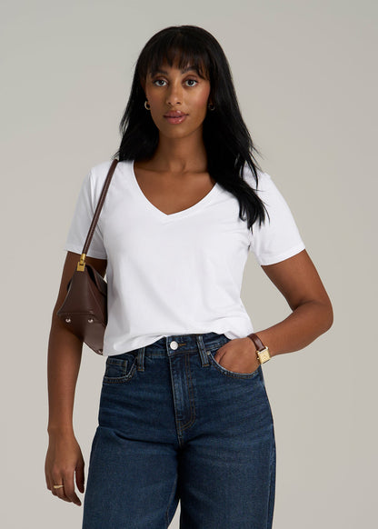 Scoop V-Neck Tee for Tall Women in Ecru