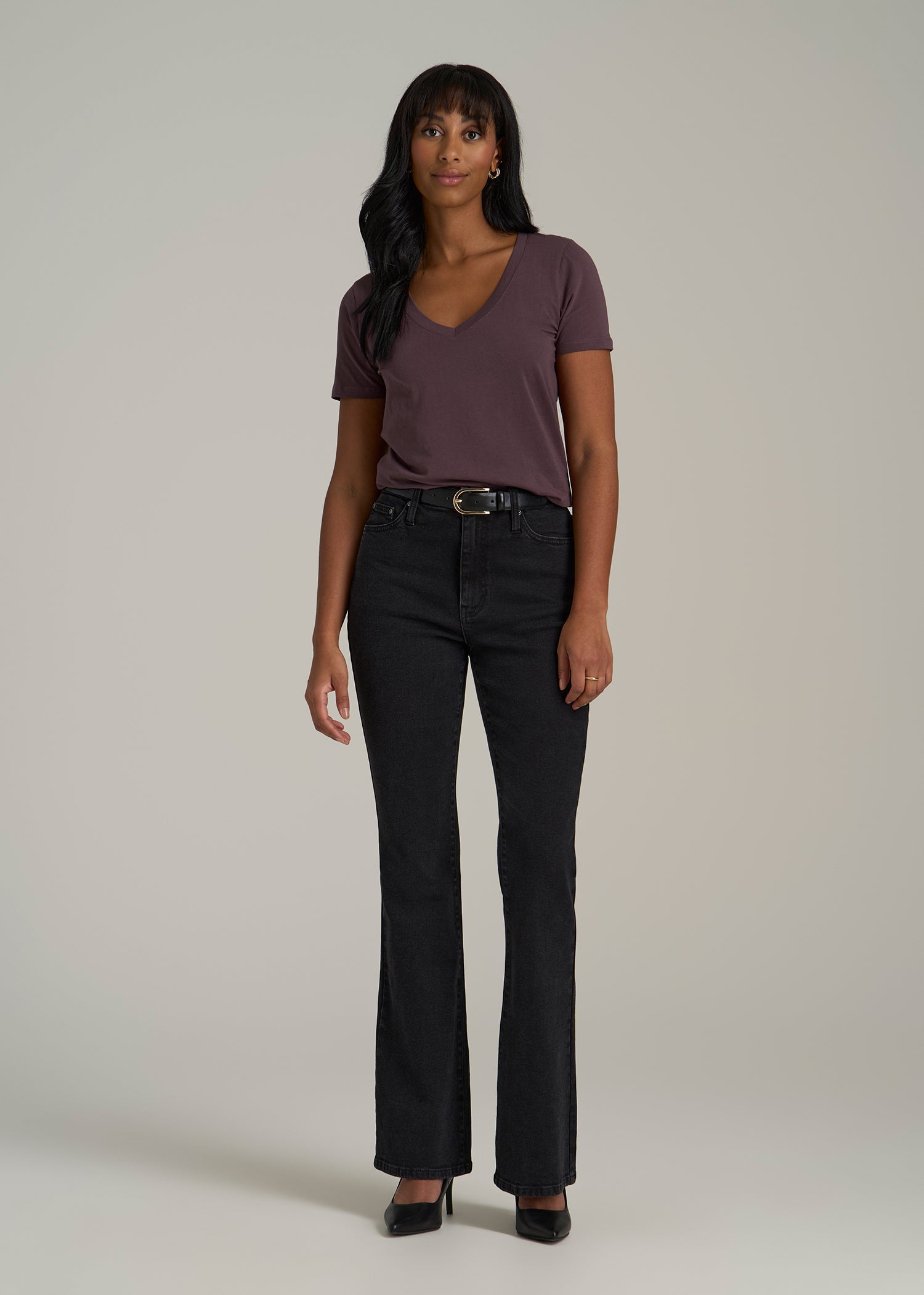 Scoop V-Neck Tee for Tall Women in Merlot