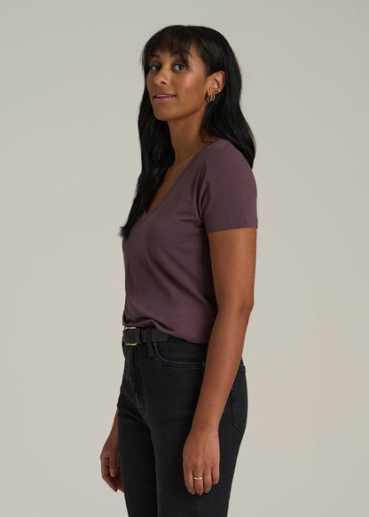 Scoop V-Neck Tee for Tall Women in Merlot