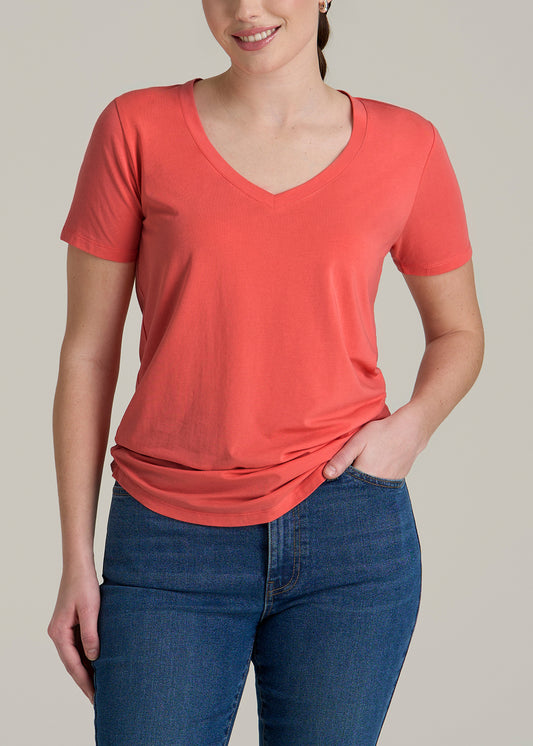 Women's Tall Scoop V-Neck Tee in Sunset Coral