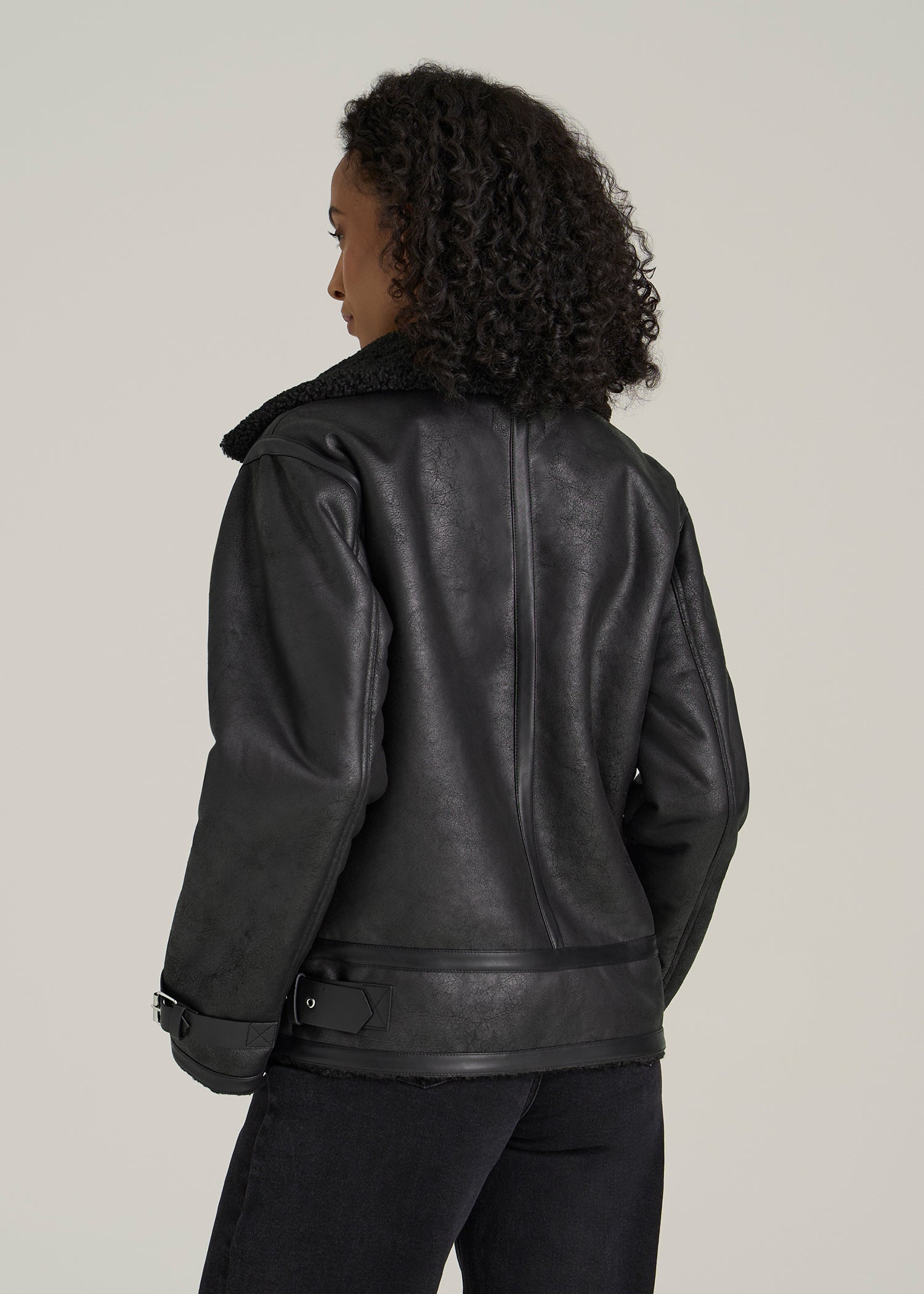 Shearling Moto Jacket for Tall Women in Black