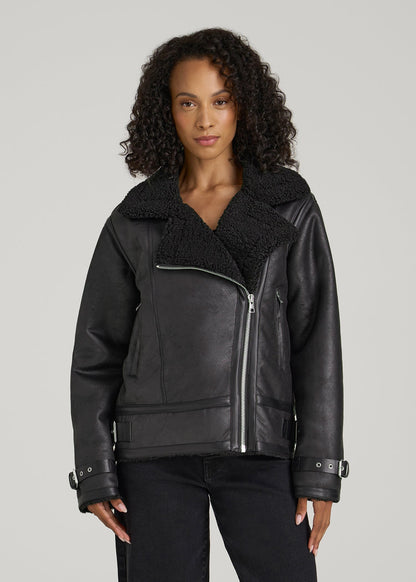 Shearling Moto Jacket for Tall Women in Black