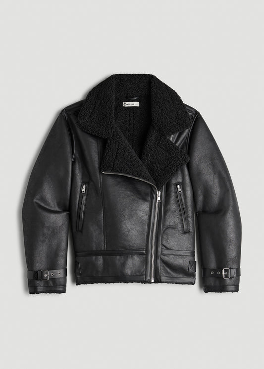 Shearling Moto Jacket for Tall Women in Black