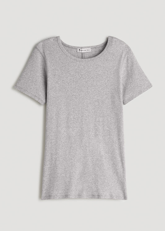 Short Sleeve Crew Neck Ribbed T-Shirt for Tall Women in Bright White