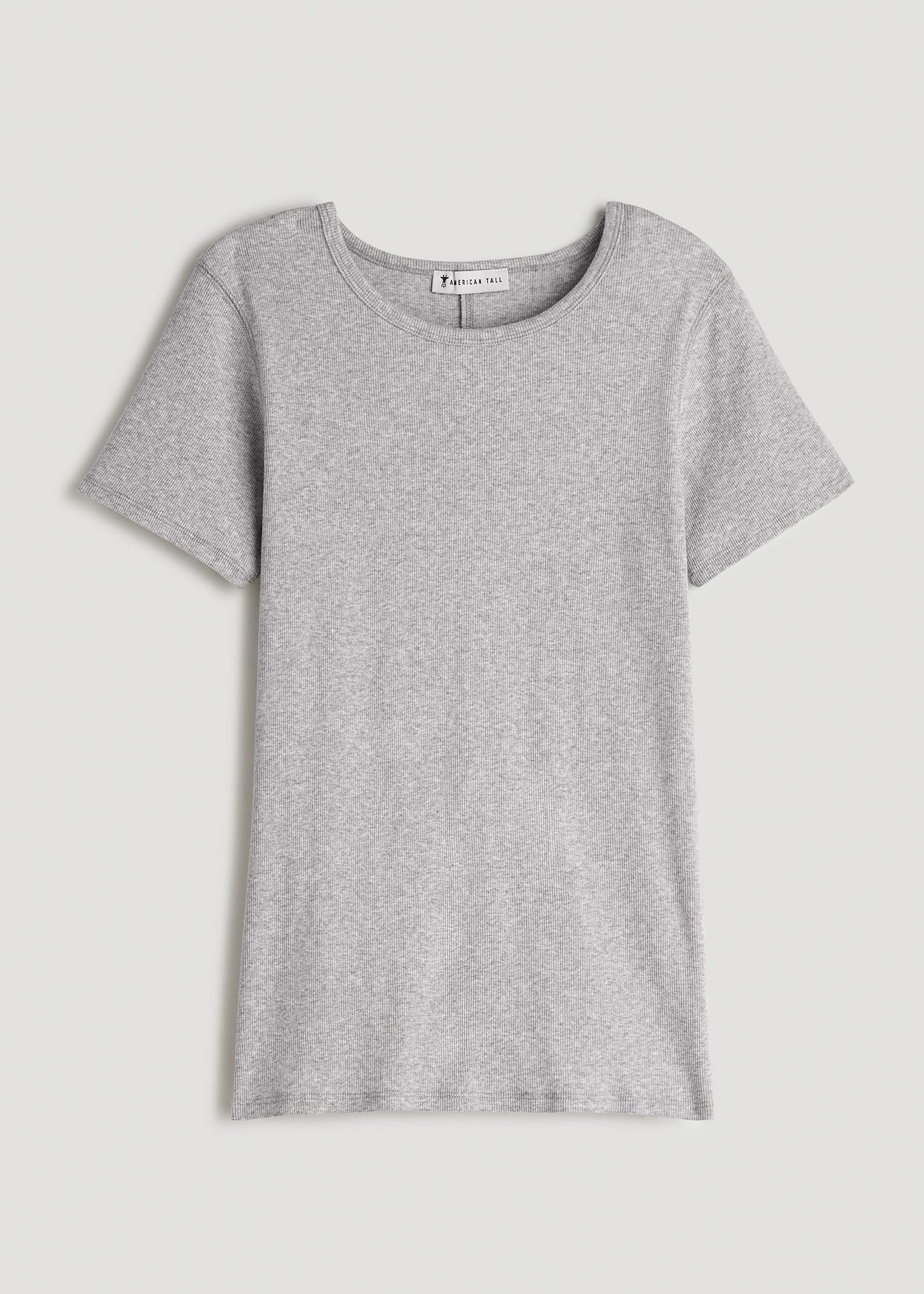 Short Sleeve Crew Neck Ribbed T-Shirt for Tall Women in Grey Mix