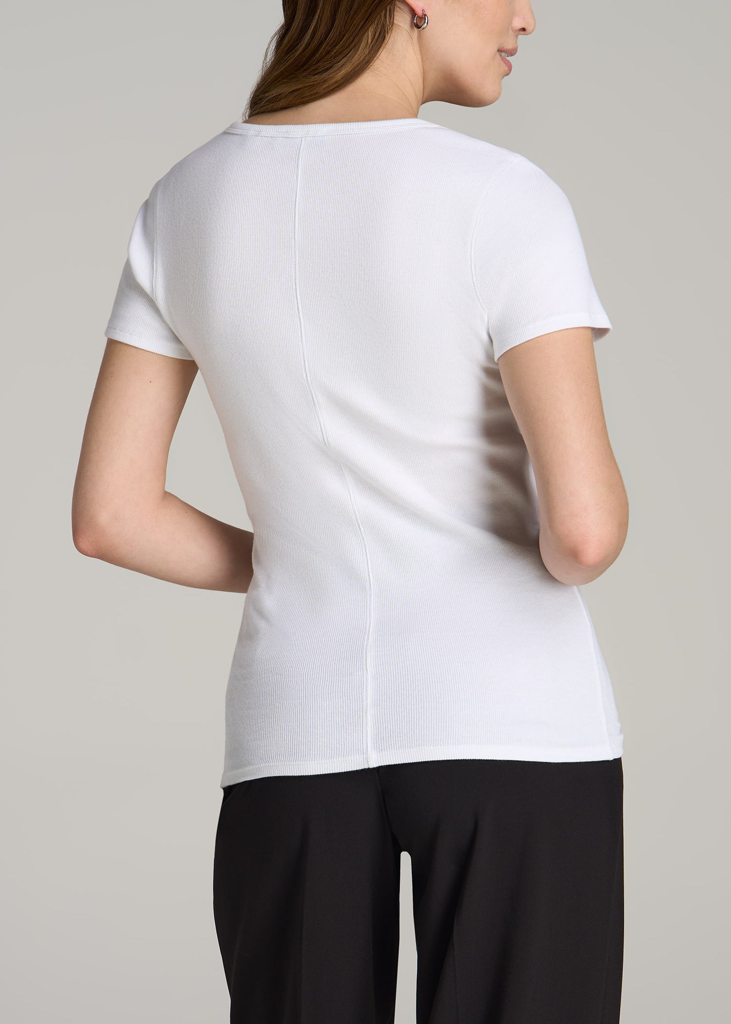 Ribbed Long Sleeve Shirt: Tall Woman Crew Neck White Shirt – American Tall