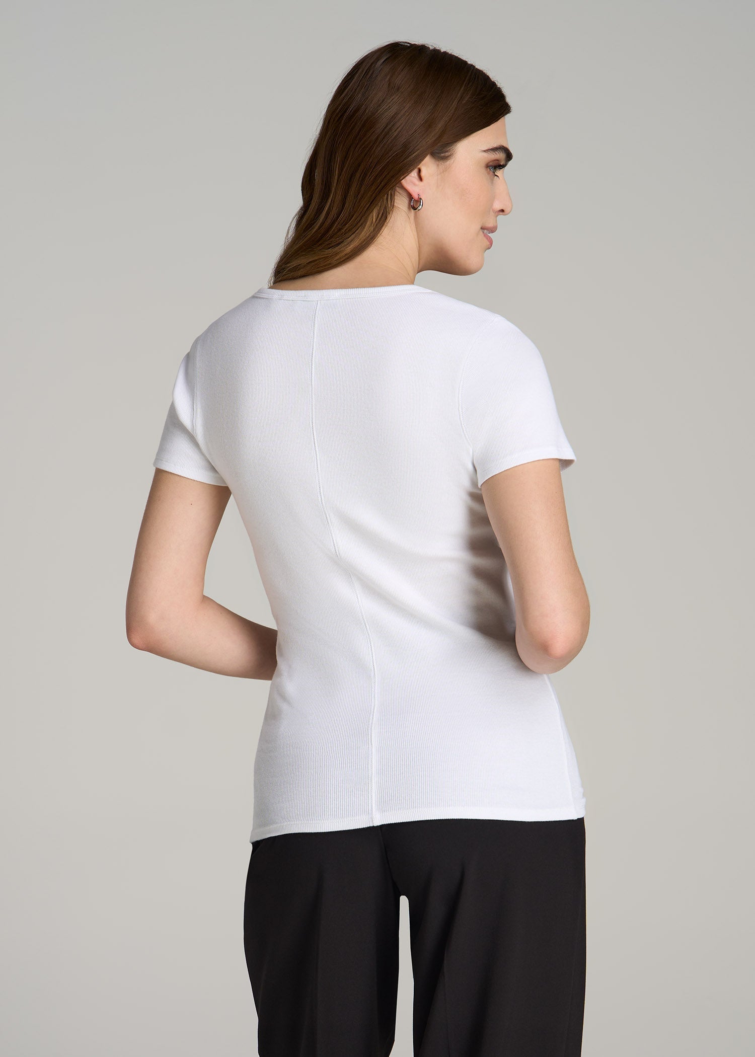 Short Sleeve Crew Neck Ribbed T-Shirt for Tall Women in Bright White
