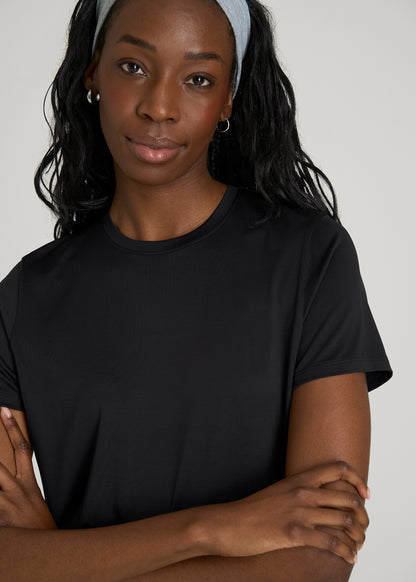 Short Sleeve Crewneck Tee for Tall Women in Black