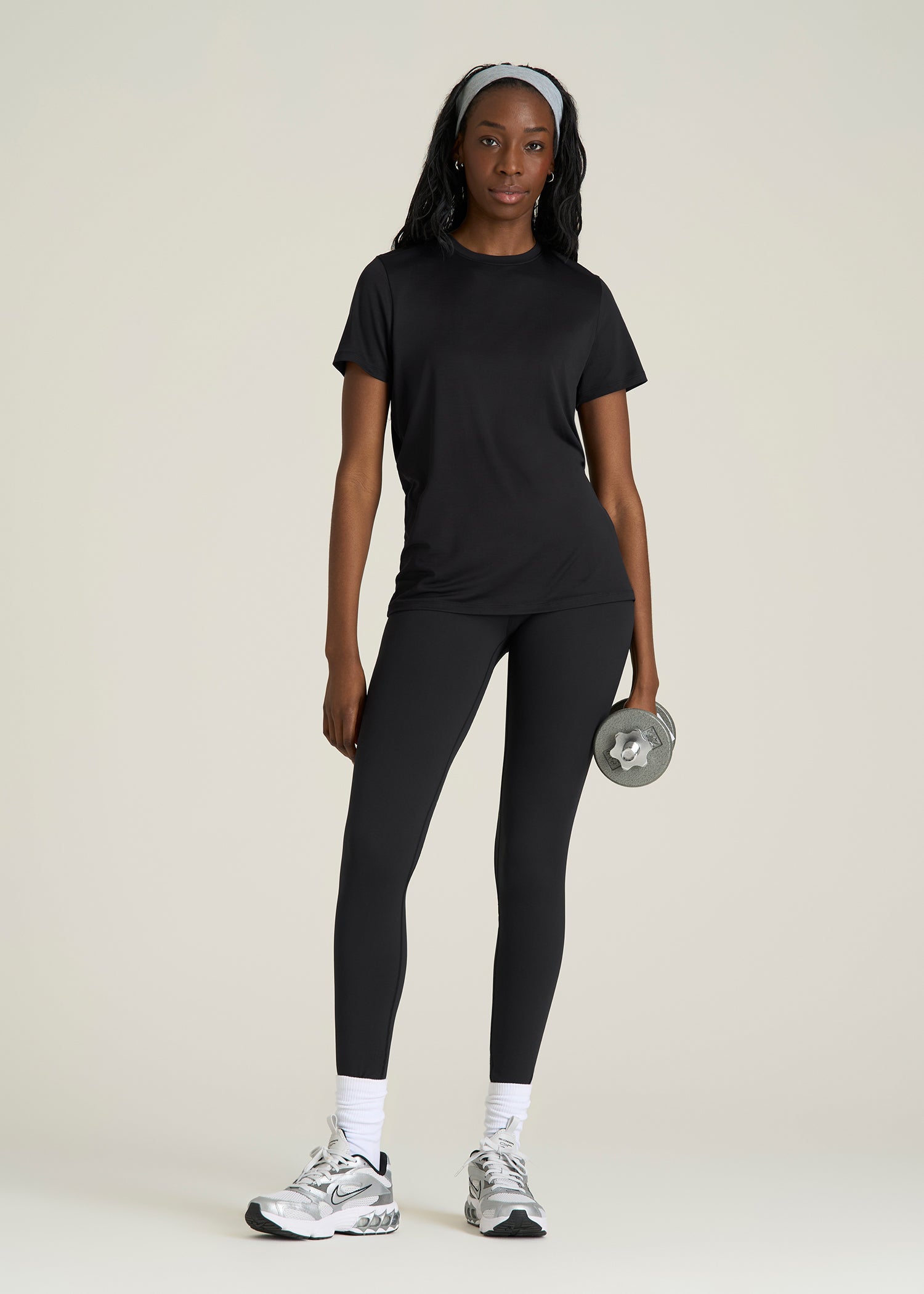 Short Sleeve Crew Neck Tee for Tall Women in Black