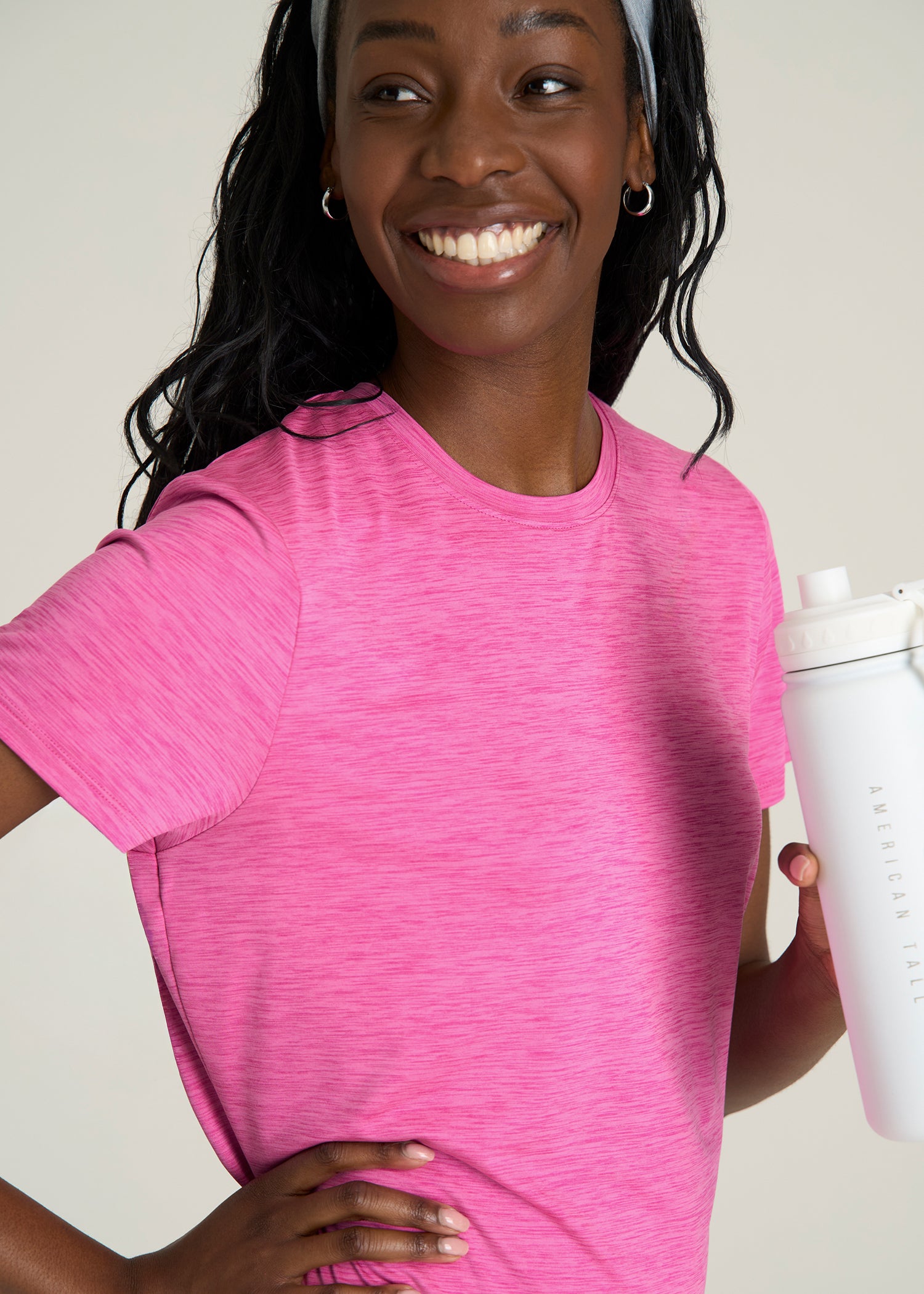 Short Sleeve Crew Neck Tee for Tall Women in Magenta Mix