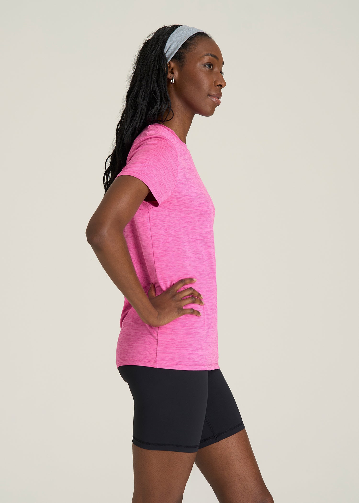 Short Sleeve Crew Neck Tee for Tall Women in Magenta Mix