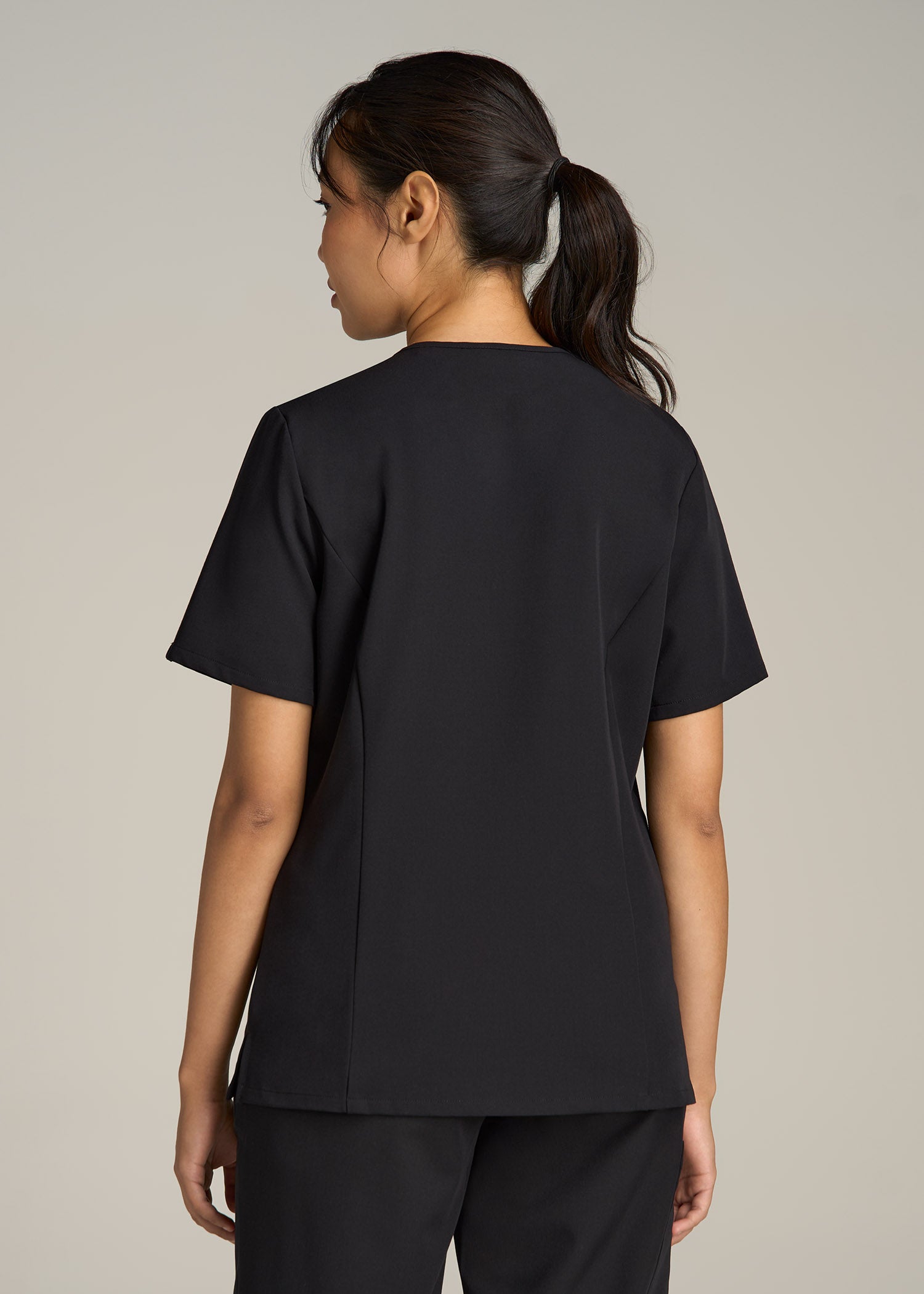 Short Sleeve V-Neck Scrub Top for Tall Women in Black