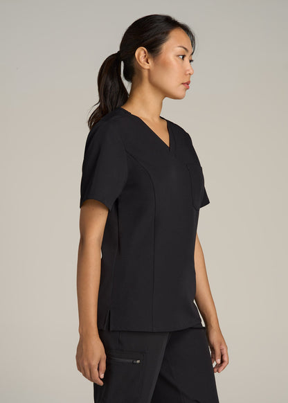 Short Sleeve V-Neck Scrub Top for Tall Women in Black