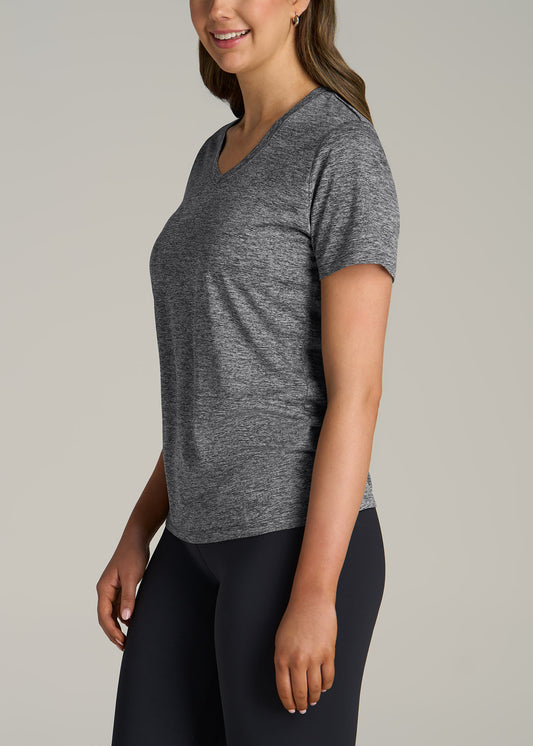 Short Sleeve Active V Neck T-Shirt for Tall Women in Grey Space Dye