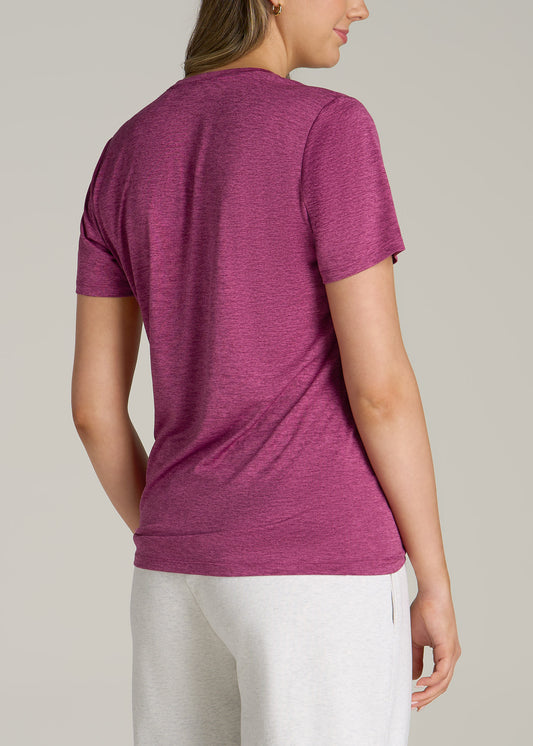 Short Sleeve Active V Neck T-Shirt for Tall Women in Raspberry Space Dye