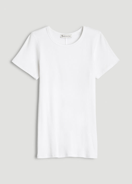 Short Sleeve Crew Neck Ribbed T-Shirt for Tall Women in Bright White