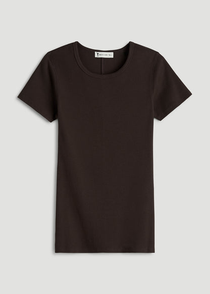 Short Sleeve Ribbed Crewneck T-Shirt for Tall Women in Espresso