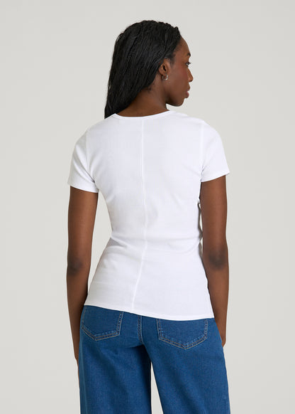 Short Sleeve Ribbed Crewneck T-Shirt for Tall Women in Optic White