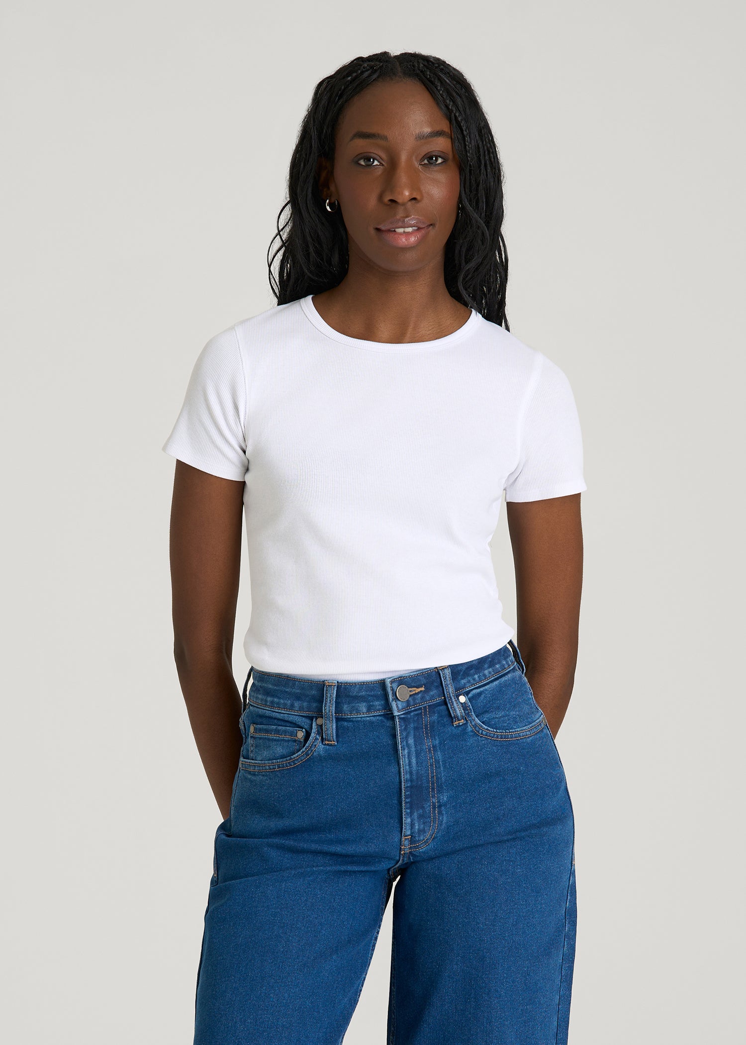 Short Sleeve Crew Neck Ribbed T-Shirt for Tall Women | American Tall