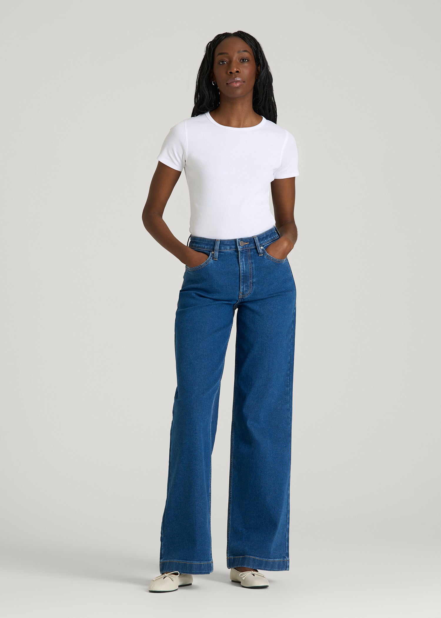 Short Sleeve Crewneck Ribbed T-Shirt for Tall Women in Optic White