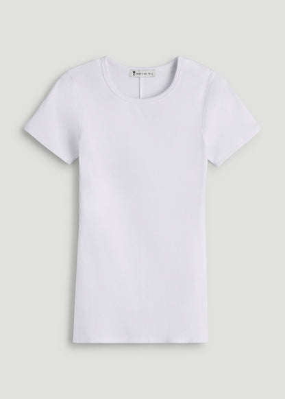 Short Sleeve Ribbed Crewneck T-Shirt for Tall Women in Optic White