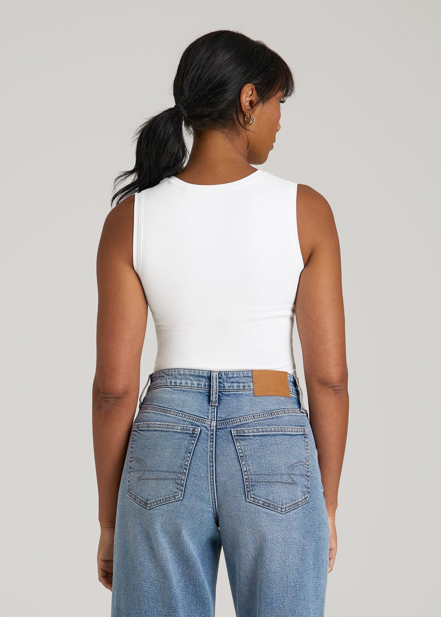 Sleeveless Crewneck Bodysuit for Tall Women in Bright White