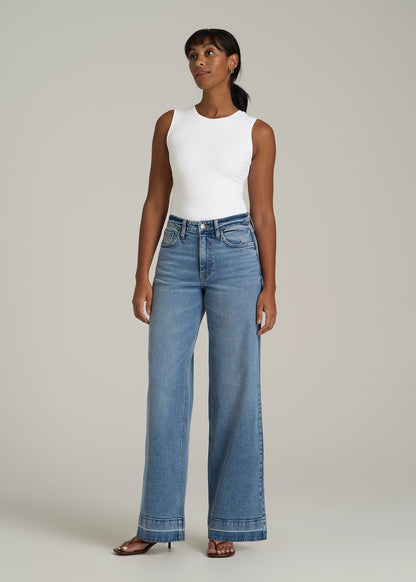 Sleeveless Crewneck Bodysuit for Tall Women in Bright White