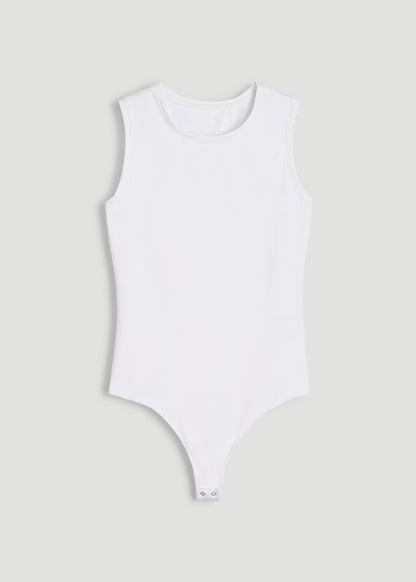 Sleeveless Crewneck Bodysuit for Tall Women in Bright White