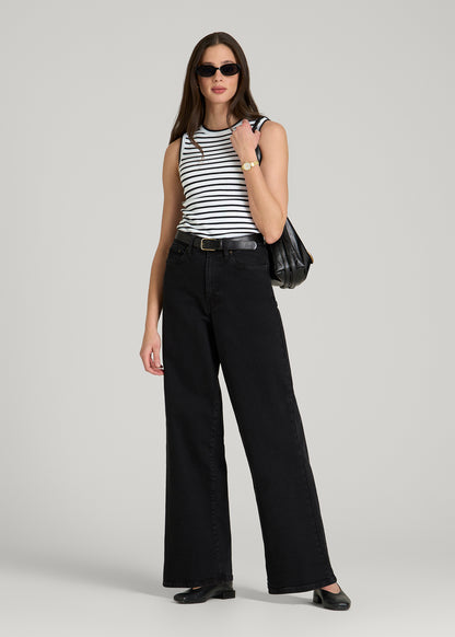Sleeveless Knit Top for Tall Women in Bold Black Stripe