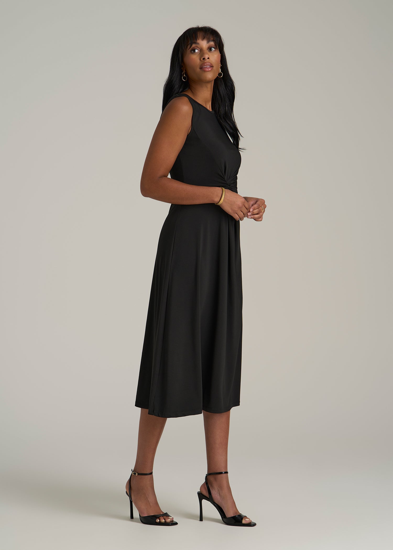 Sleeveless Knot Front Dress for Tall Women in Black